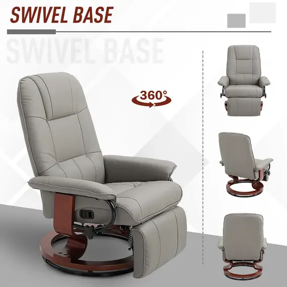Buy Manual Recliner Chair Armchair Sofa with Faux Leather Upholstered Wooden Base for Living Room Bedroom, Grey, Colour: Grey, 6 image