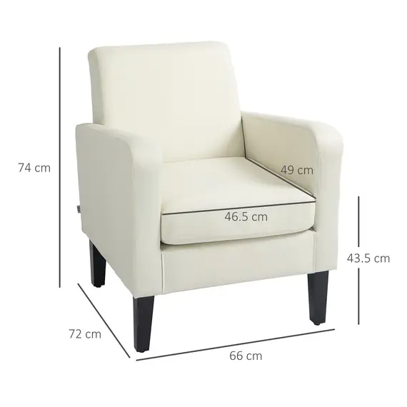 Buy Modern Accent Chair, Occasional Chair with Rubber Wood Legs for Living Room, Bedroom, Cream White, 3 image