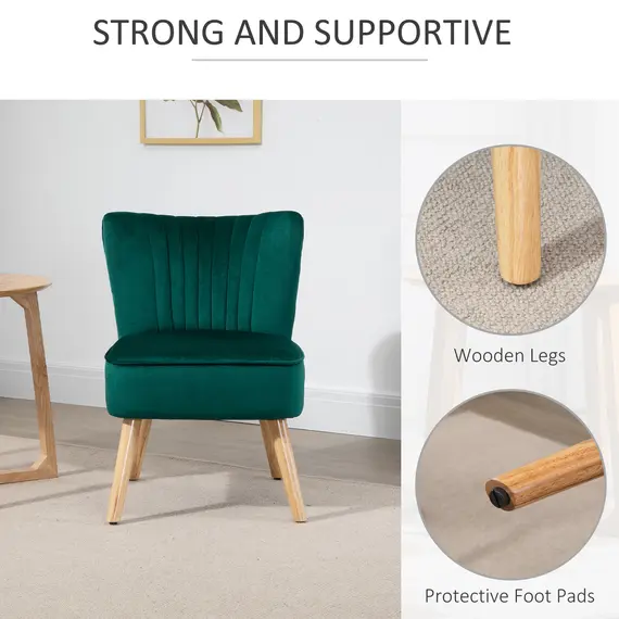 Buy Modern Accent Chair, Fabric Living Room Chair with Rubber Wood Legs and Thick Padding, Green, 4 image