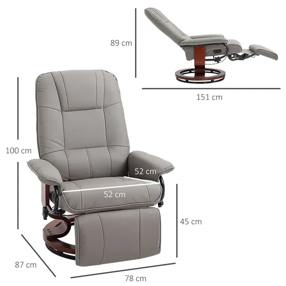 Buy Manual Recliner Chair Armchair Sofa with Faux Leather Upholstered Wooden Base for Living Room Bedroom, Grey, Colour: Grey, 3 image