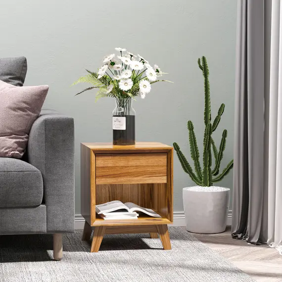 Buy Modern Bedside Table Nightstand, Living Room End Table, Side Table with Drawer and Shelf, 7 image