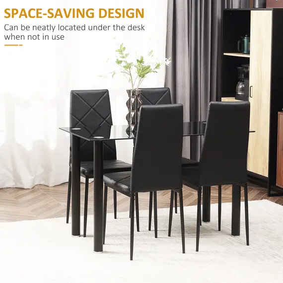 Buy Modern Dining Table Set for 4, Space-Saving 5 Pieces Kitchen Table Set with Rectangle Table and Steel Frame, Black, 6 image