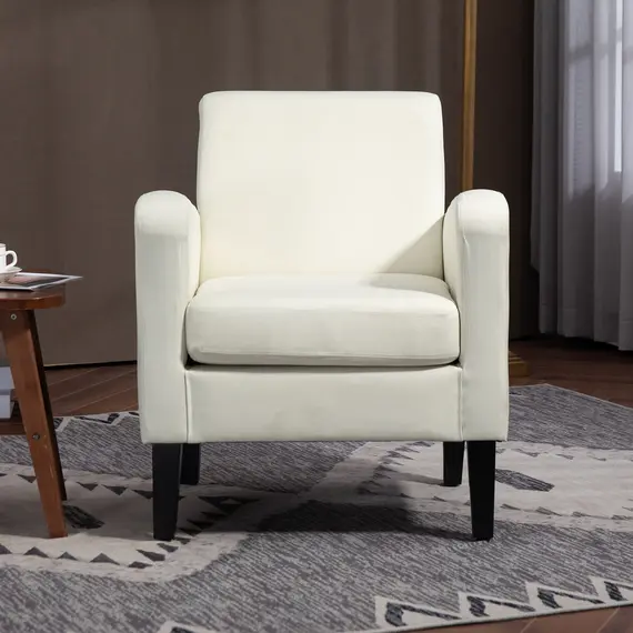Buy Modern Accent Chair, Occasional Chair with Rubber Wood Legs for Living Room, Bedroom, Cream White, 8 image