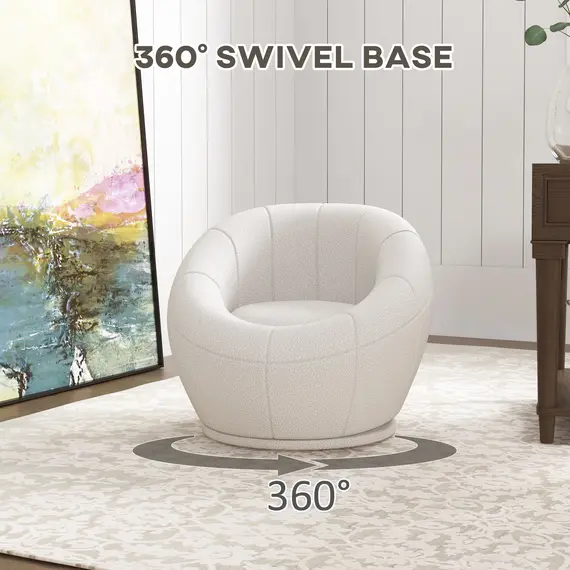 Buy Modern Accent Chair, Swivel Upholstered Armchair for Living Room, Bedroom, Home Office, White, 5 image