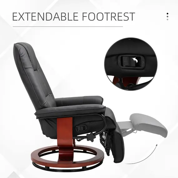 Buy Manual Recliner Chair Armchair Sofa with Faux Leather Upholstered Wooden Base for Living Room Bedroom, Black, Colour: Black, 5 image