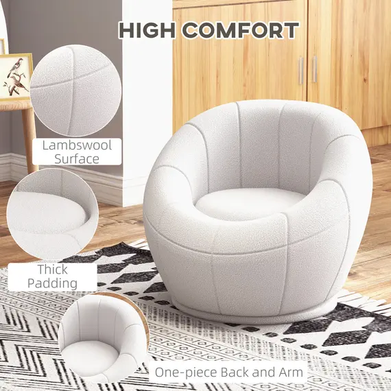 Buy Modern Accent Chair, Swivel Upholstered Armchair for Living Room, Bedroom, Home Office, White, 4 image