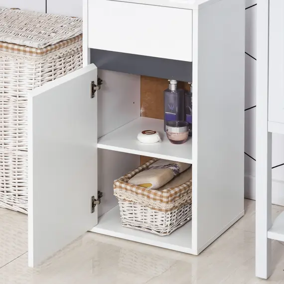 Buy MDF Tri-Compartment Bathroom Storage Cabinet White, 9 image