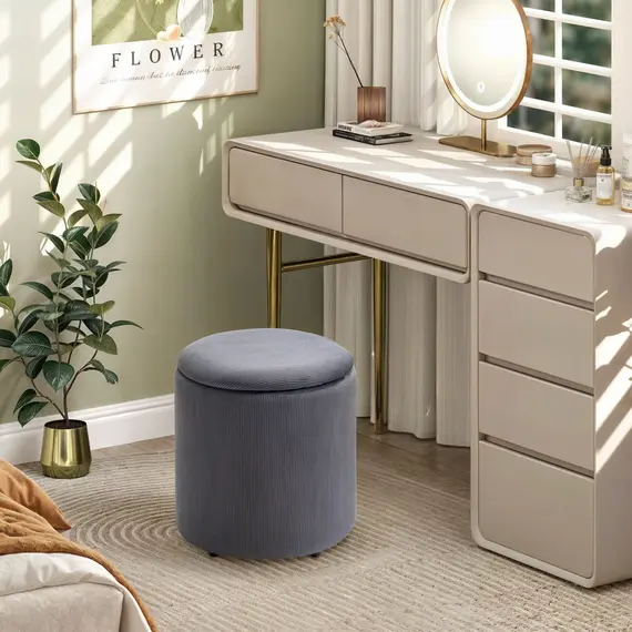 Buy Modern Fabric Storage Ottoman with Removable Lid, Dressing Table Stool, Footstool, Set of 2, Grey, 8 image