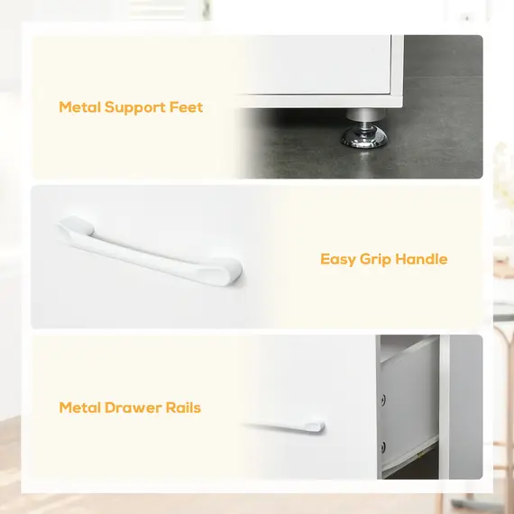 Buy Modern Kitchen Cupboard with Storage Cabinets, 3 Drawers and Open Countertop for Living Room, White, 5 image