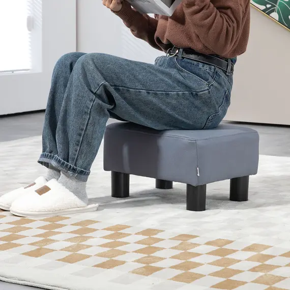 Buy Microfiber Cloth Footstool, Small Foot Rest, Rectangle Sofa Stool for Bedroom Living Room, Grey, 7 image