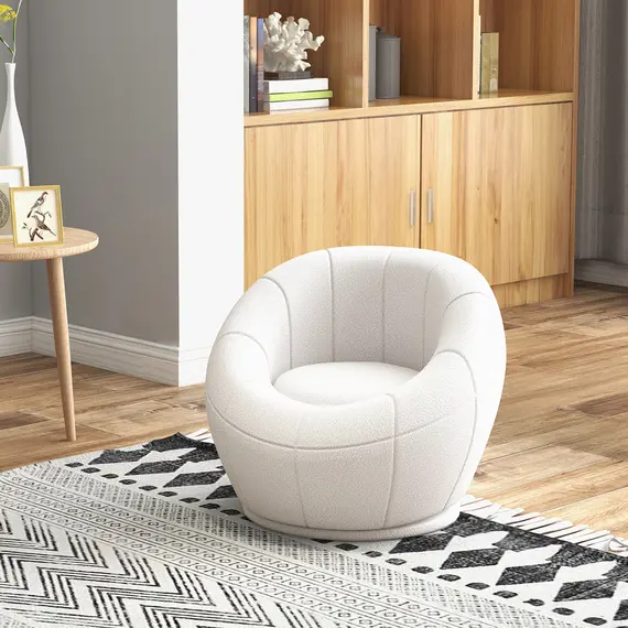 Buy Modern Accent Chair, Swivel Upholstered Armchair for Living Room, Bedroom, Home Office, White, 2 image