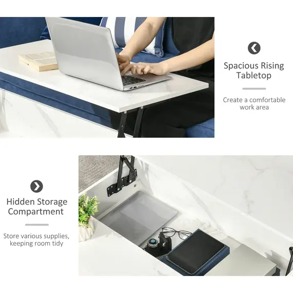 Buy Modern Lifting Coffee Table with Hidden Compartment, Storage Coffee Table for Living Room, Faux Marble White, 5 image