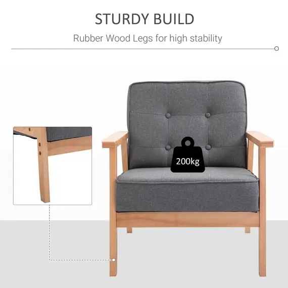 Buy Minimalistic Wooden Frame Accent Chair, with Padded Seat - Dark Grey, 6 image