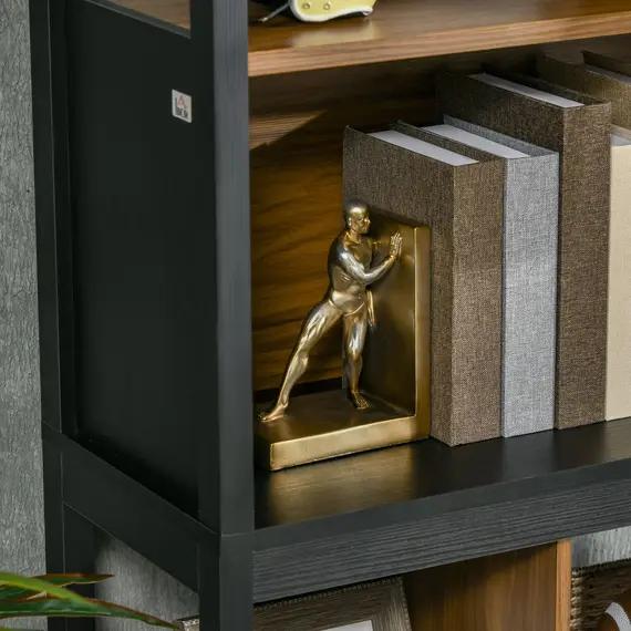 Buy Modern 4-Tier Bookshelf, Freestanding Bookcase with Storage Shelving and Closed Cabinet, for Living Room Home Office Study, Walnut Brown, 9 image