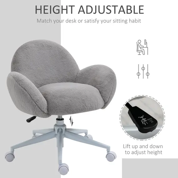 Buy Makeup Vanity Chair, Cute Fluffy Desk Chair with Rolling Wheels for Bedroom Living Room, Grey, 4 image