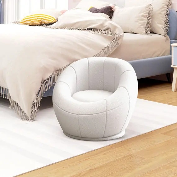Buy Modern Accent Chair, Swivel Upholstered Armchair for Living Room, Bedroom, Home Office, White, 7 image