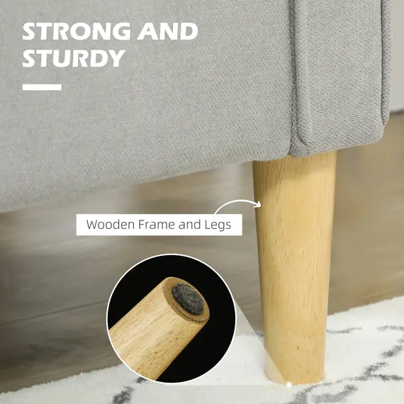 Buy Modern 2 Seater Sofa with Hidden Storage, 117cm Tufted Cotton Couch with Wood Legs, Compact Loveseat for Living Room, Kitchen, Light Grey, 6 image