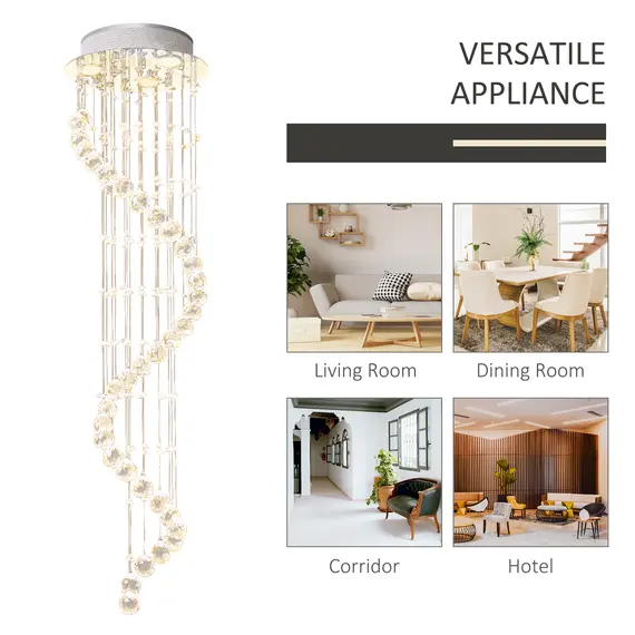 Buy Modern Crystal Chandelier Ceiling Light Pendant Lamp Chrome Finish Glass Droplets New, Ð¤30 x 120cm, 7 image