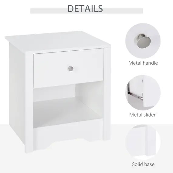 Buy Modern Bedside Table, Nightstand with Drawer Shelf, End Table for Living room, Bedroom White, 5 image
