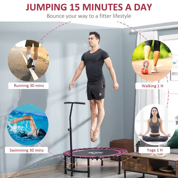 Buy Mini Round Steel Frame Trampoline w/ Adjustable Handle, Pink, 4 image