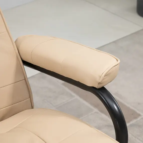 Buy Manual Sofa Reclining Armchair PU Leather Massage Recliner Chair and Ottoman, Cream, 7 image