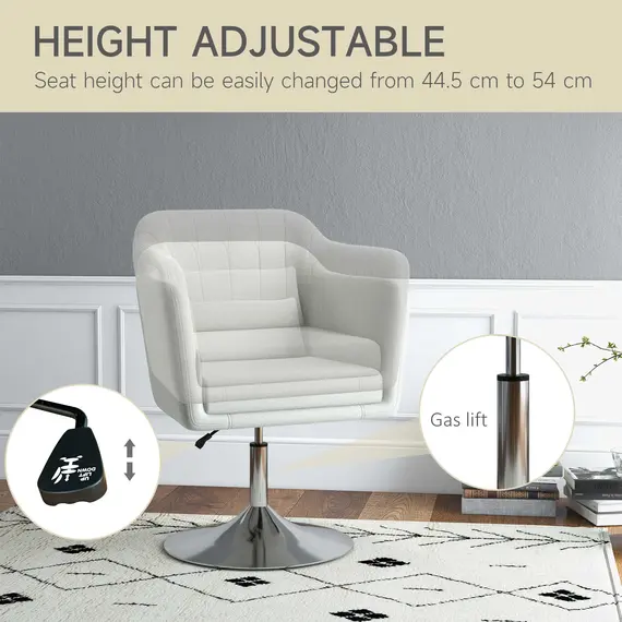 Buy Modern Accent Chair with Swivel Base, Height Adjustable Arm Chair with Pillow for Living Room, Bedroom, Cream White, 4 image