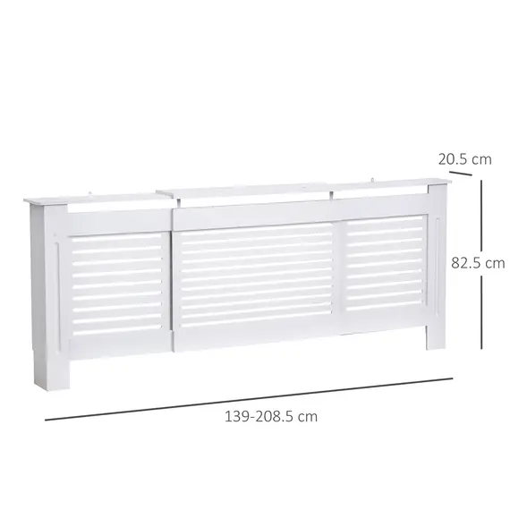 Buy MDF Extendable Radiator Cover Cabinet Shelving Home Office Slatted Design White 139-208.5L x 20.5W x 82.5H cm, 3 image