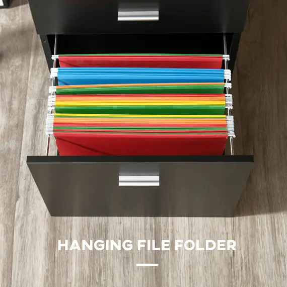 Buy L-Shaped Computer Desk Table with Storage Drawer, Home Office Desk Corner Industrial Style Workstation for A4 Files 143.5 x 143.5 x 76cm, Black, 4 image