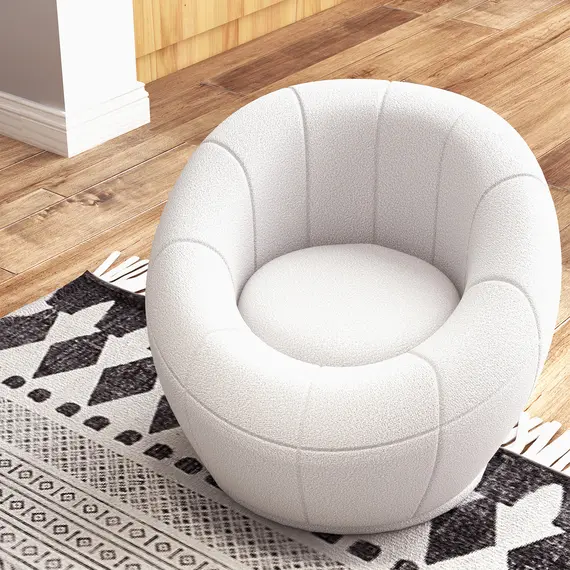 Buy Modern Accent Chair, Swivel Upholstered Armchair for Living Room, Bedroom, Home Office, White, 9 image
