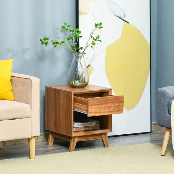 Buy Modern Bedside Table Nightstand, Living Room End Table, Side Table with Drawer and Shelf, 6 image