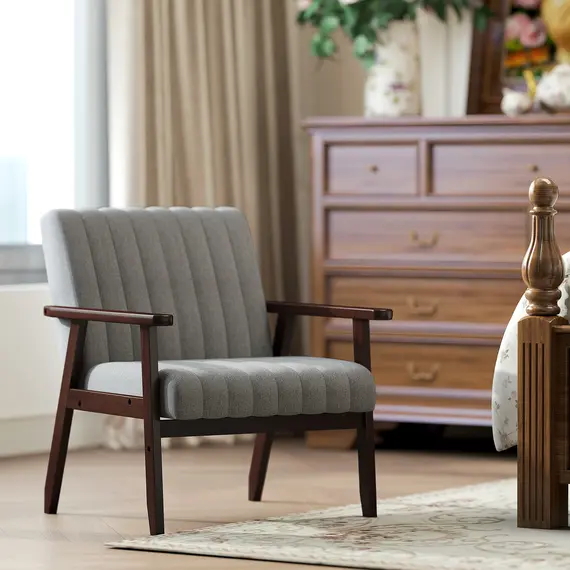 Buy Mid Century Accent Chair, with Wooden Legs - Grey, 2 image