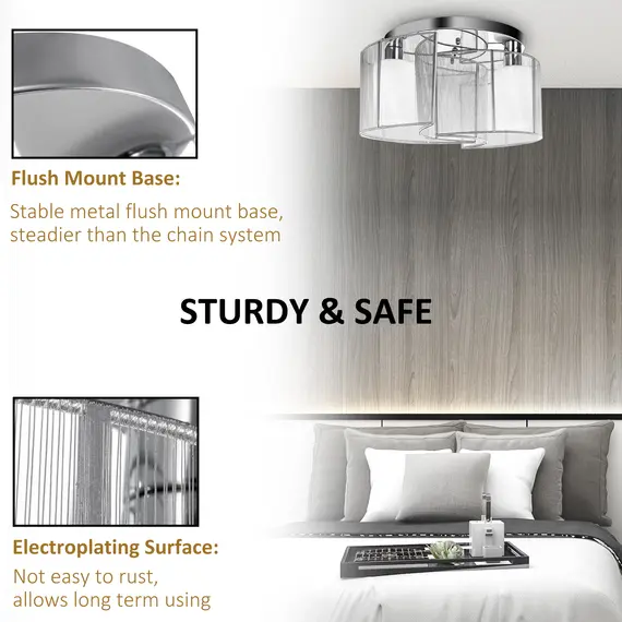 Buy Modern Chandelier, Semi-Flush Mount Ceiling Light with 2 Light, E27 Bulb Base for Hallway, Dining Room, Living Room, White and Silver, 5 image