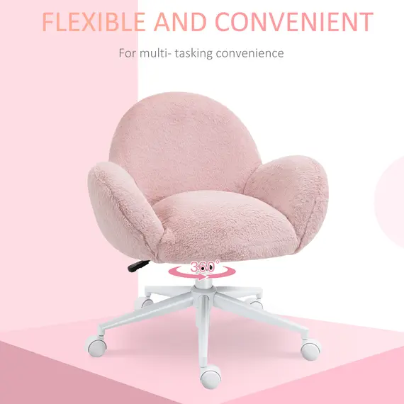 Buy Makeup Vanity Chair, Cute Fluffy Desk Chair with Rolling Wheels for Bedroom Living Room, Pink, 5 image