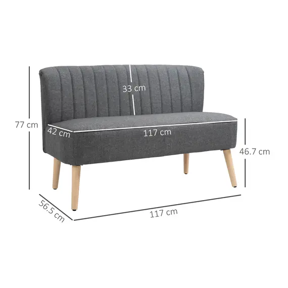 Buy Modern Double Seat Sofa Loveseat Couch 2 Seater Compact Sofa Padded Linen Wood Leg Grey, 3 image