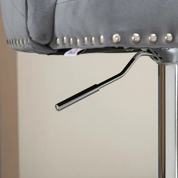 Buy Modern Adjustable Bar Stools Set of 2, Swivel Velvet Barstools with Button Tufted Back, Footrest, Nailhead Trim for Home Bar, Grey, 8 image