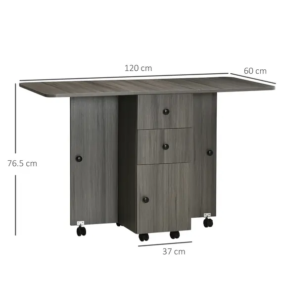 Buy Multi-Storage Six-Person Drop Leaf Dining Table - Grey, 3 image