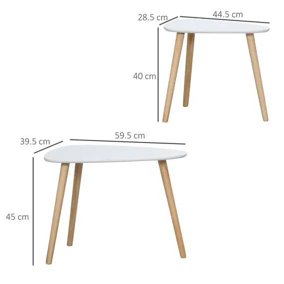 Buy Nesting Coffee Table, Set of 2 Side Tables, Stacking End Tables with Solid Wood Legs, for Living Room Bedroom, White, 3 image