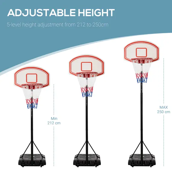 Buy Portable Basketball Stand 175-215cm Adjustable Height Sturdy Rim Hoop w/ Large Wheels Stable Base Net Free Standing, 4 image