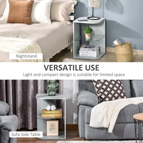 Buy Modern Side Table Three Layer Bedside Table Nightstand with 2 Storage Shelves, for Living room, Bedroom, Grey, 6 image