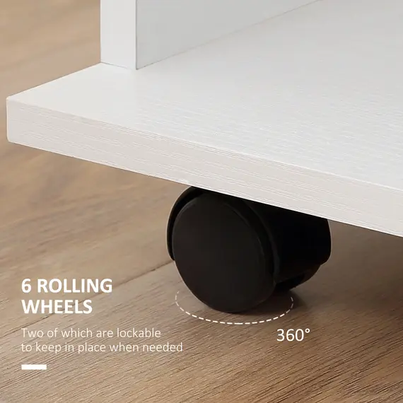Buy Open Wardrobe Double Mobile Storage Shelves Organizer W/6 Wheels-White, 6 image