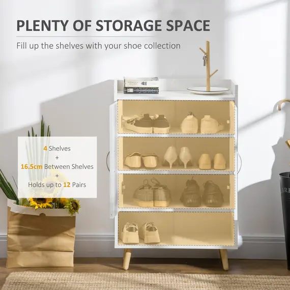 Buy Modern Shoe Cabinet Storage Organizer with Doors and Shelves for Hallway & Entryway, 60L x 30W x 92Hcm, White, 4 image