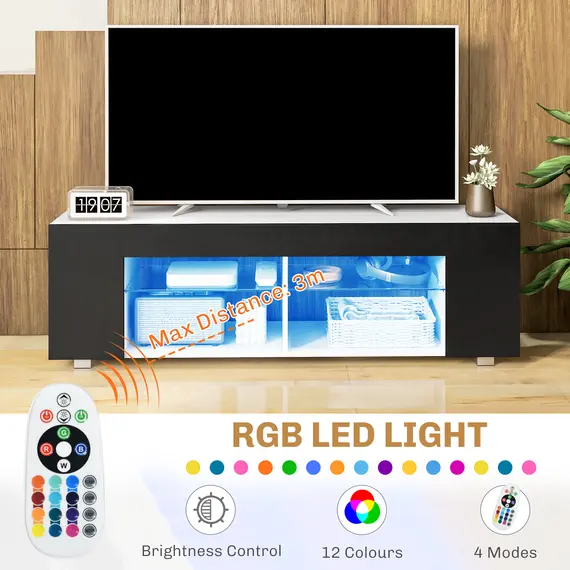 Buy Multi-Shelf TV Cabinet, with Adjustable LED Lights - Black, 4 image