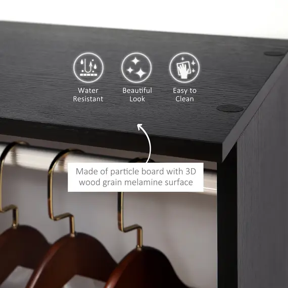 Buy Open Wardrobe Double Mobile Storage Shelves Organizer W/6 Wheels-Black, 4 image