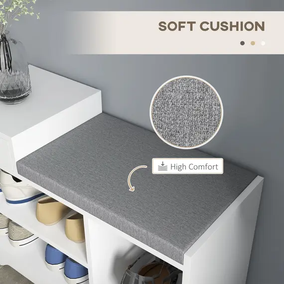 Buy Multi-Compartment Shoe Bench, with Seat - White, 6 image