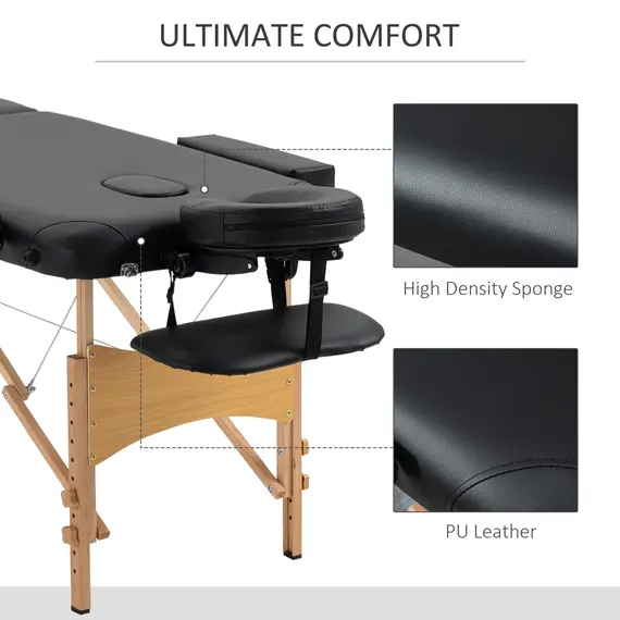 Buy Portable Massage Bed, Folding Spa Beauty Massage Table with 2 Sections, Carry Bag and Wooden Frame, Black, 6 image