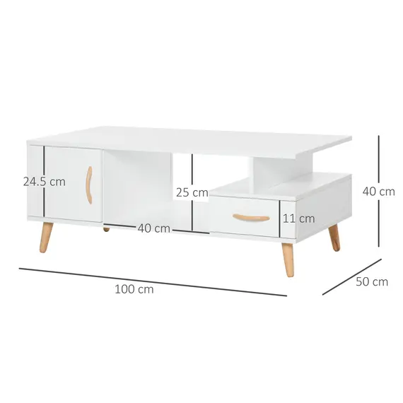 Buy Modern Minimalism Coffee Table with Storage, Sofa Side Table with Shelf & Drawer for Living Room Reception Room, White, 3 image