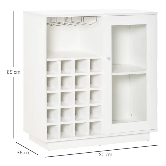 Buy Modern Wine Cabinet Cupboard with Glass Door, Glass Holder & 20-Bottle Wine Rack for Living Room, Home Bar, Dining Room, 3 image