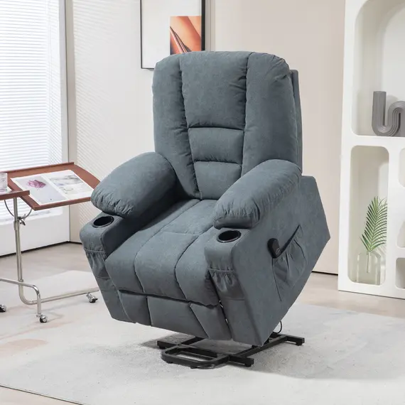Buy Oversized Riser and Recliner Chairs for the Elderly, Fabric Upholstered Lift Chair for Living Room with Remote Control, Side Pockets, Cup Holder, Grey, 2 image