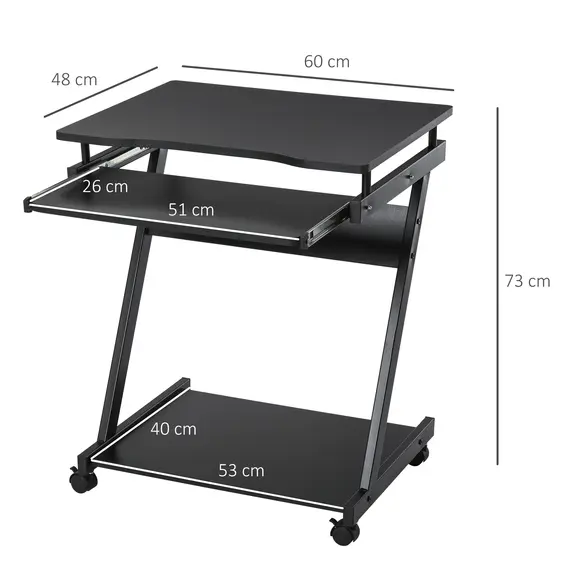Buy Movable Computer Desk with 4 Moving Wheels Sliding Keyboard Tray Home Office Workstation Black, 3 image