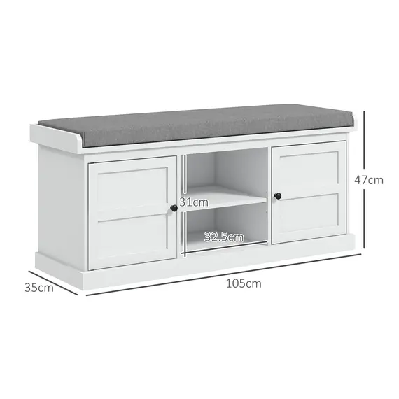 Buy Multi-Compartment Shoe Storage Bench, with Top Cushion - White/Grey, 3 image